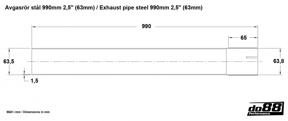 Exhaust pipe steel 990mm 2,5'' (63mm)