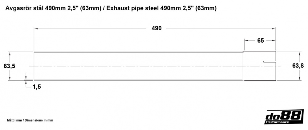 Exhaust pipe steel 490mm 2,5'' (63mm)