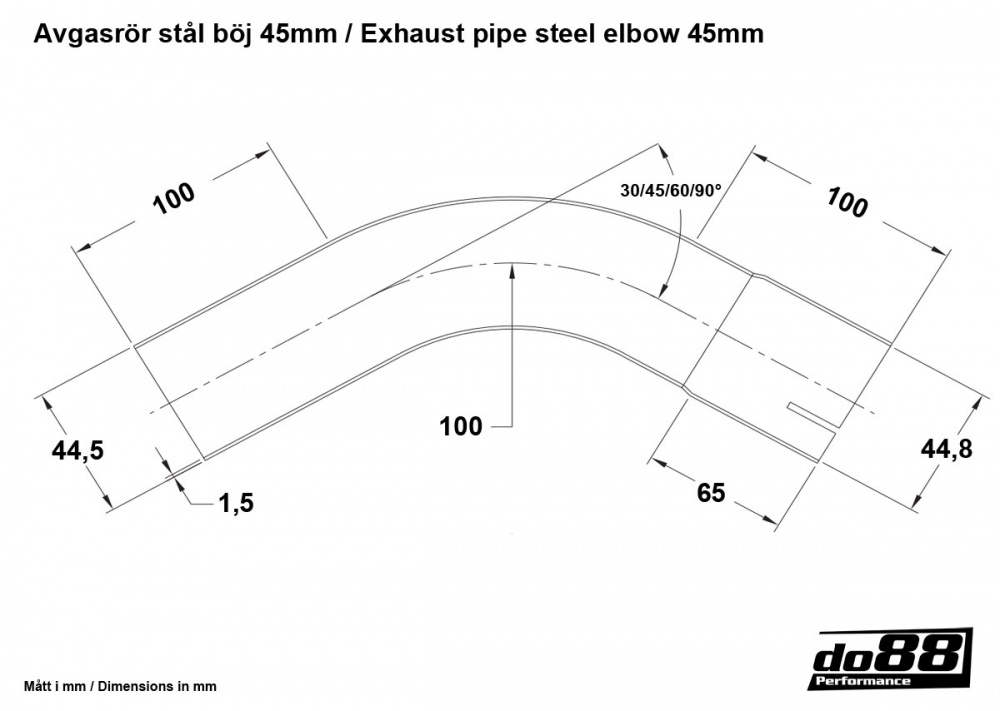 Exhaust pipe steel 30 degree 1,75'' (45mm)