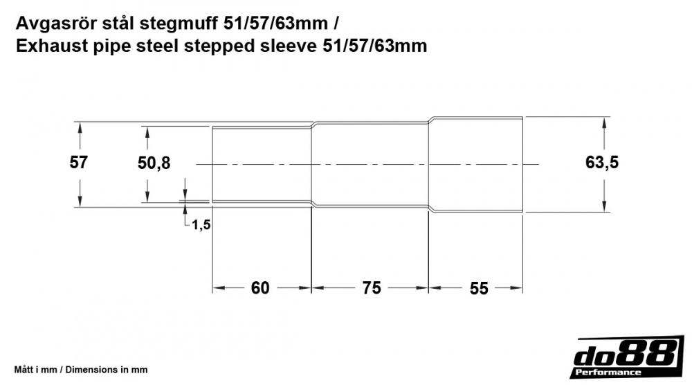 Exhaust pipe steel stepped sleeve 51/57/63mm
