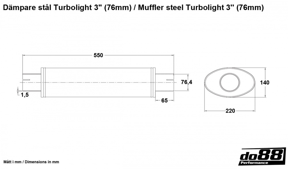 Muffler steel Turbolight 3\'\' (76mm) Muffler steel Turbolight 3\'\' (76mm)