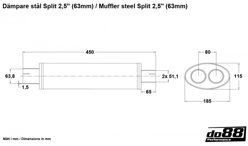Muffler steel Split 2 / 2,5\'\' (51/63mm) Muffler steel Split 2 / 2,5\'\' (51/63mm)